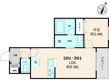 ヘキラン天神スクエア(1LDK/3階)の間取り写真