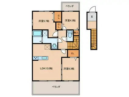 ナルシア(3LDK/2階)の間取り写真