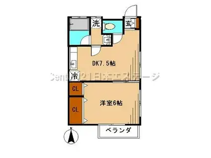 長谷川ハウス(1DK/2階)の間取り写真