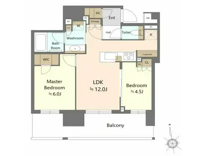 パークホームズ浅草橋(2LDK/8階)の間取り写真