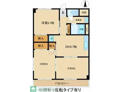 銀星ハイツB(3DK/3階)の間取り写真