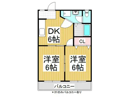 ハイツ常念C・D(2DK/2階)の間取り写真