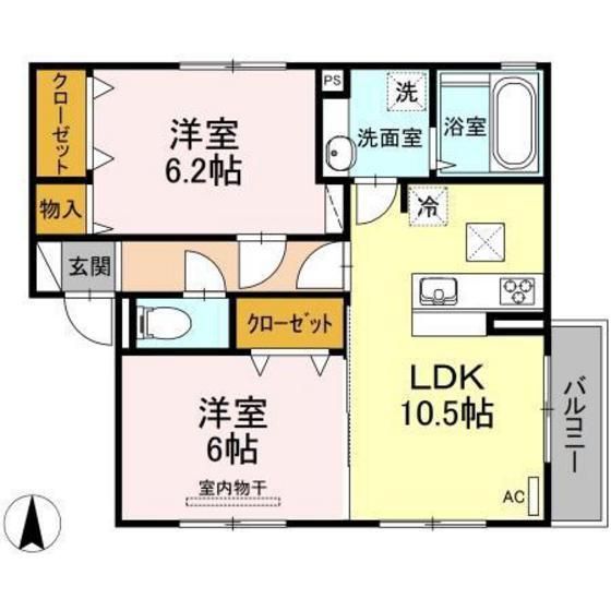 ヴィラコートII(2LDK/1階)の間取り写真