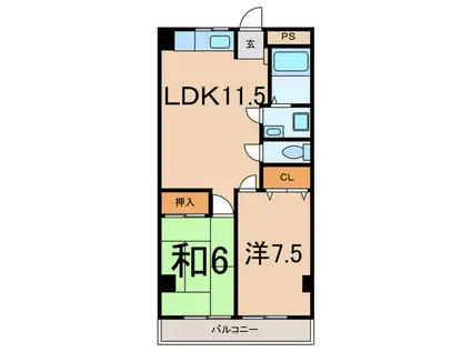 ニューハイム東海(2LDK/4階)の間取り写真