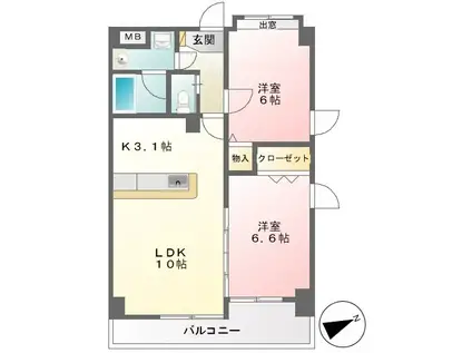 サザン レイジェンス(2LDK/2階)の間取り写真