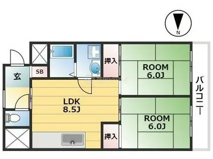 ハイランド浜田(2LDK/3階)の間取り写真