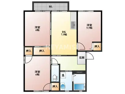 ディアス池田I(3DK/2階)の間取り写真