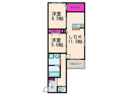 GRAND・CRU芥川(2LDK/1階)の間取り写真