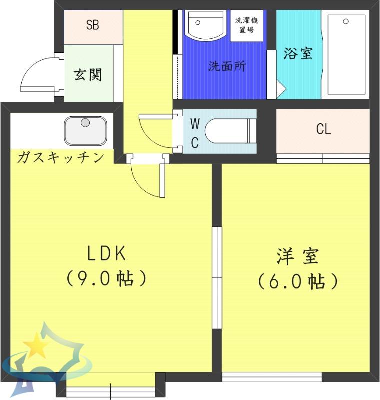 ユニゾン西町(1LDK/2階)の間取り写真