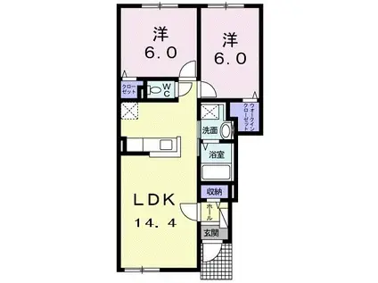 イースト TWO 愛国(2LDK/1階)の間取り写真