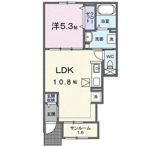 オレンジヴィラージュ(1LDK/1階)の間取り写真