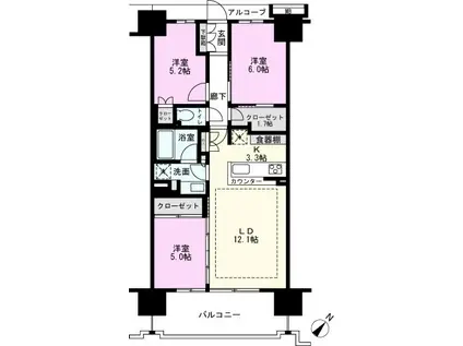 ルピアグランデ浦和美園(3LDK/13階)の間取り写真