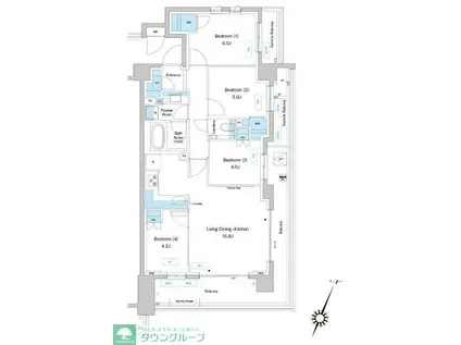 プレディアコート鷺沼(4LDK/4階)の間取り写真