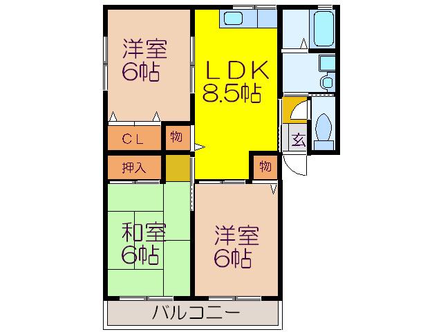 クレアトゥール新堂(3LDK/1階)の間取り写真