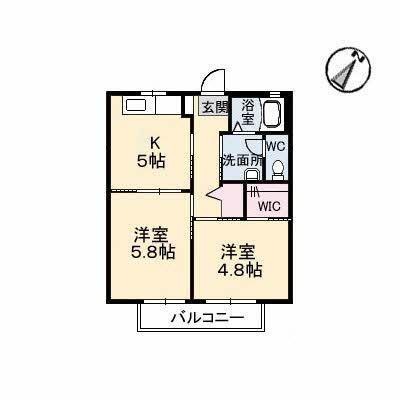 メゾンスカイヒルズM棟(2K/2階)の間取り写真