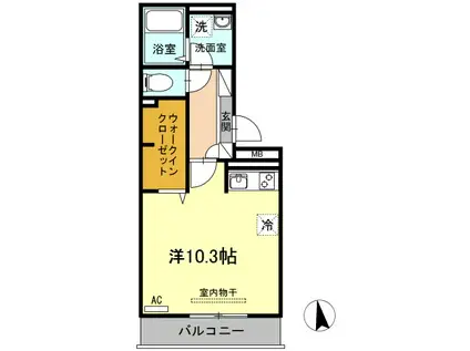 ウエスト ヴィレッジII A棟(ワンルーム/3階)の間取り写真