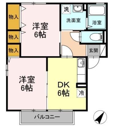 アンソレーヌ B棟(2DK/2階)の間取り写真