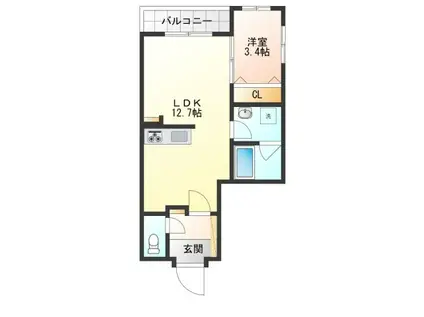 THE 1(1LDK/5階)の間取り写真