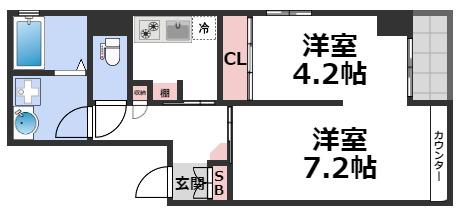 SETA PIENA夕陽丘(2K/1階)の間取り写真