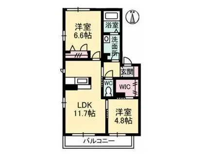 ソレアード II A(2LDK/2階)の間取り写真