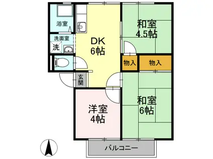 エレガンス西市 F棟(3DK/2階)の間取り写真
