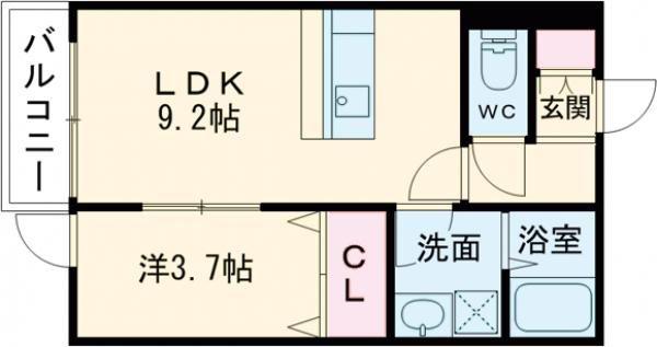 アシスト久留米西町(1LDK/3階)の間取り写真