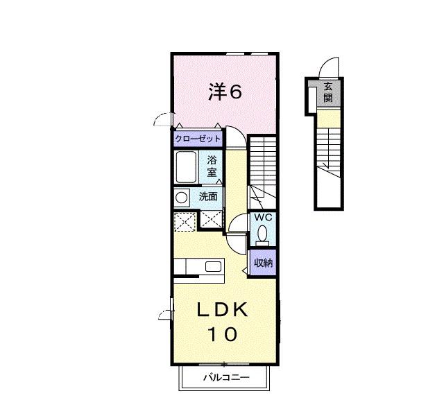 カーサ・ソーレA(1LDK/2階)の間取り写真