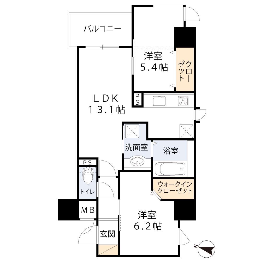 LAZO福島(2LDK/8階)の間取り写真