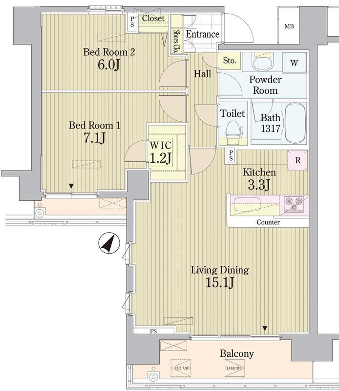 プライムアーバン東中野コート(2LDK/8階)の間取り写真