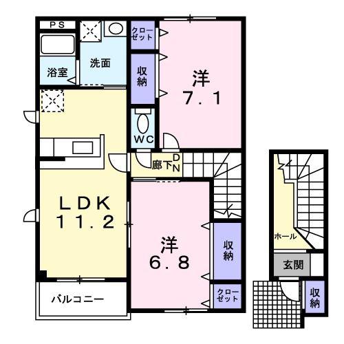 センチュリーテラスB(2LDK/2階)の間取り写真