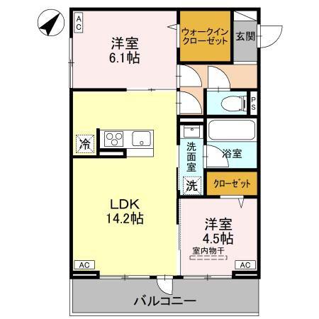 ノーブルラフィネ万平町 B(2LDK/2階)の間取り写真
