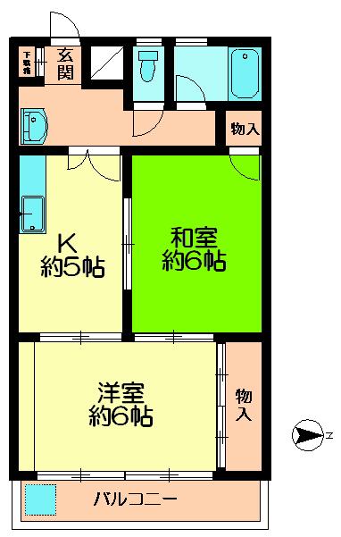 クオリア西大寺(2K/2階)の間取り写真