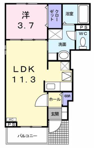 メロディー(1LDK/1階)の間取り写真