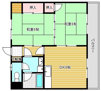 カルフールIV(2DK/3階)の間取り写真
