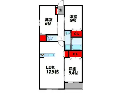 グランドゥール若菜(3LDK/2階)の間取り写真
