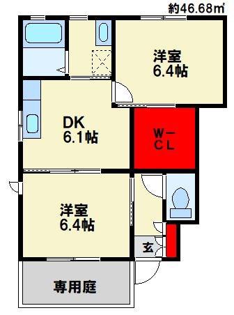 セレッソ若葉台 A棟(2DK/1階)の間取り写真
