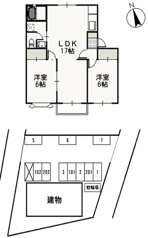 クレセント松新(2LDK/2階)の間取り写真