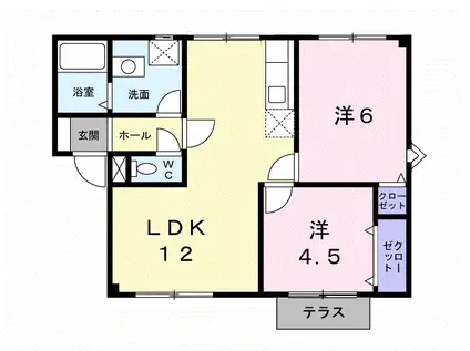 プラドール浜田(2LDK/1階)の間取り写真