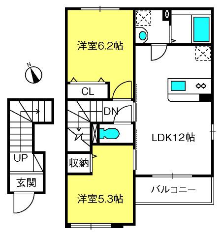 カサブランカ(2LDK/2階)の間取り写真