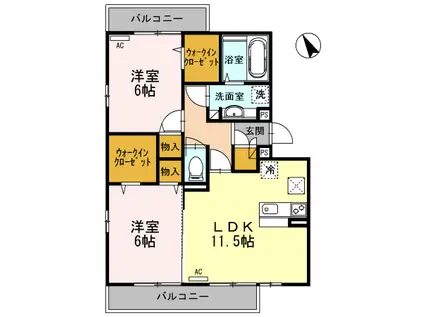 ELYSION ウエスト(2LDK/1階)の間取り写真