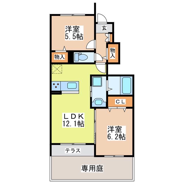 サンハイツ2(2LDK/1階)の間取り写真