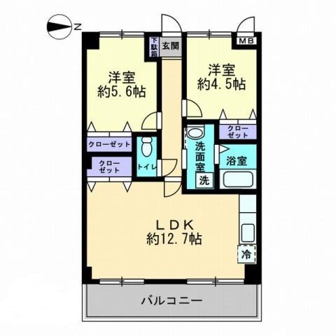 フィネス多賀(2LDK/3階)の間取り写真