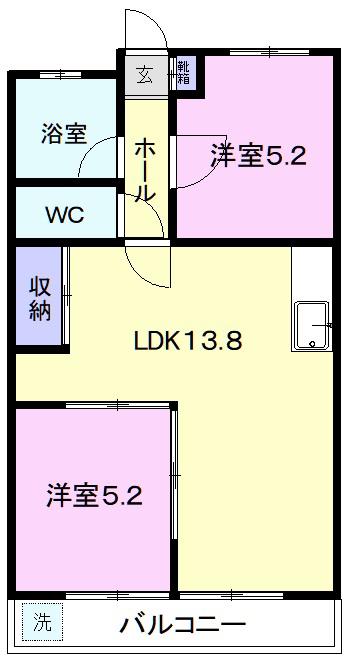 吉原パレスマンション(2LDK/4階)の間取り写真