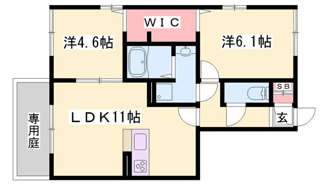 サンハイツ花田(2LDK/1階)の間取り写真