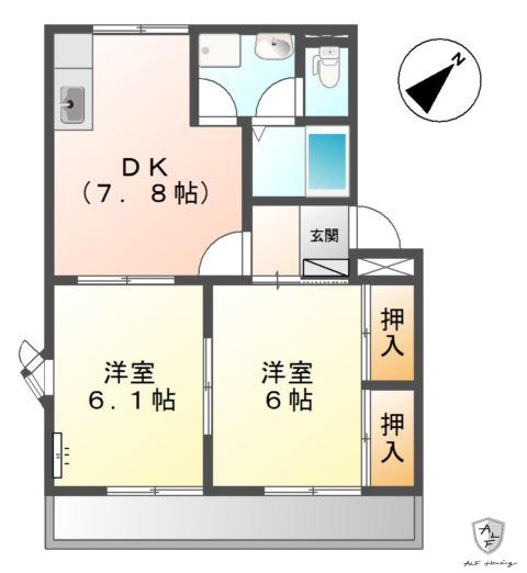 セリスウィン(2DK/2階)の間取り写真
