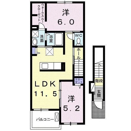 サクラ ヴィレッジ クルメ II(2LDK/2階)の間取り写真