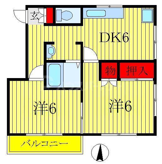 ふじもり5号(2DK/1階)の間取り写真