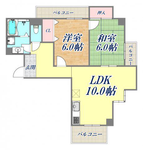 ルエーベル常光寺壱番館(2LDK/6階)の間取り写真