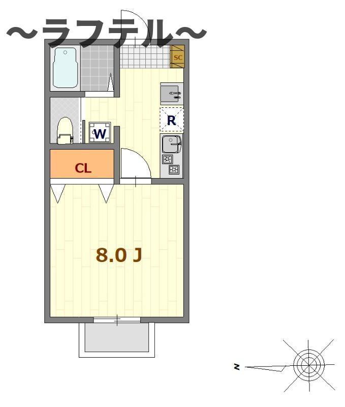 ラミアカーサ狭(1K/2階)の間取り写真