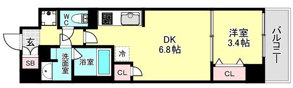 DIMORA靭公園(1DK/8階)の間取り写真
